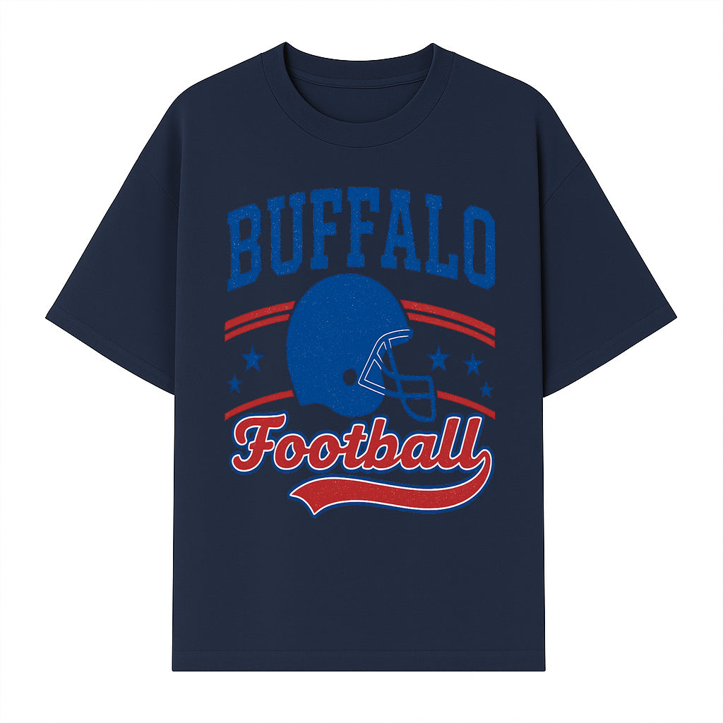 Buffalo Football Vintage Graphic T-Shirt | Football Helmet Design | Sports Apparel for Fans | Unisex Casual Wear - T-shirt 1758559972270.jpg