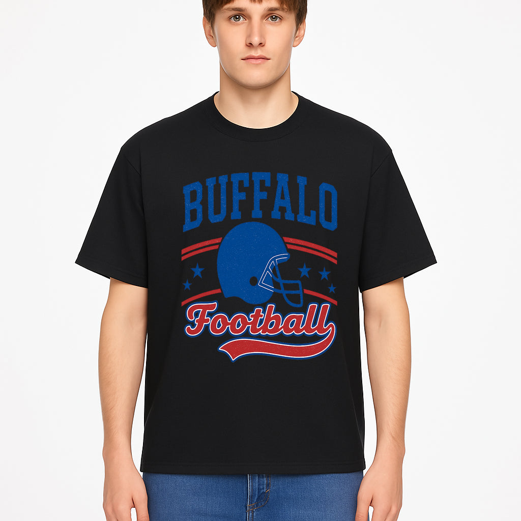 Buffalo Football Vintage Graphic T-Shirt | Football Helmet Design | Sports Apparel for Fans | Unisex Casual Wear - T-shirt 1758559973768.jpg