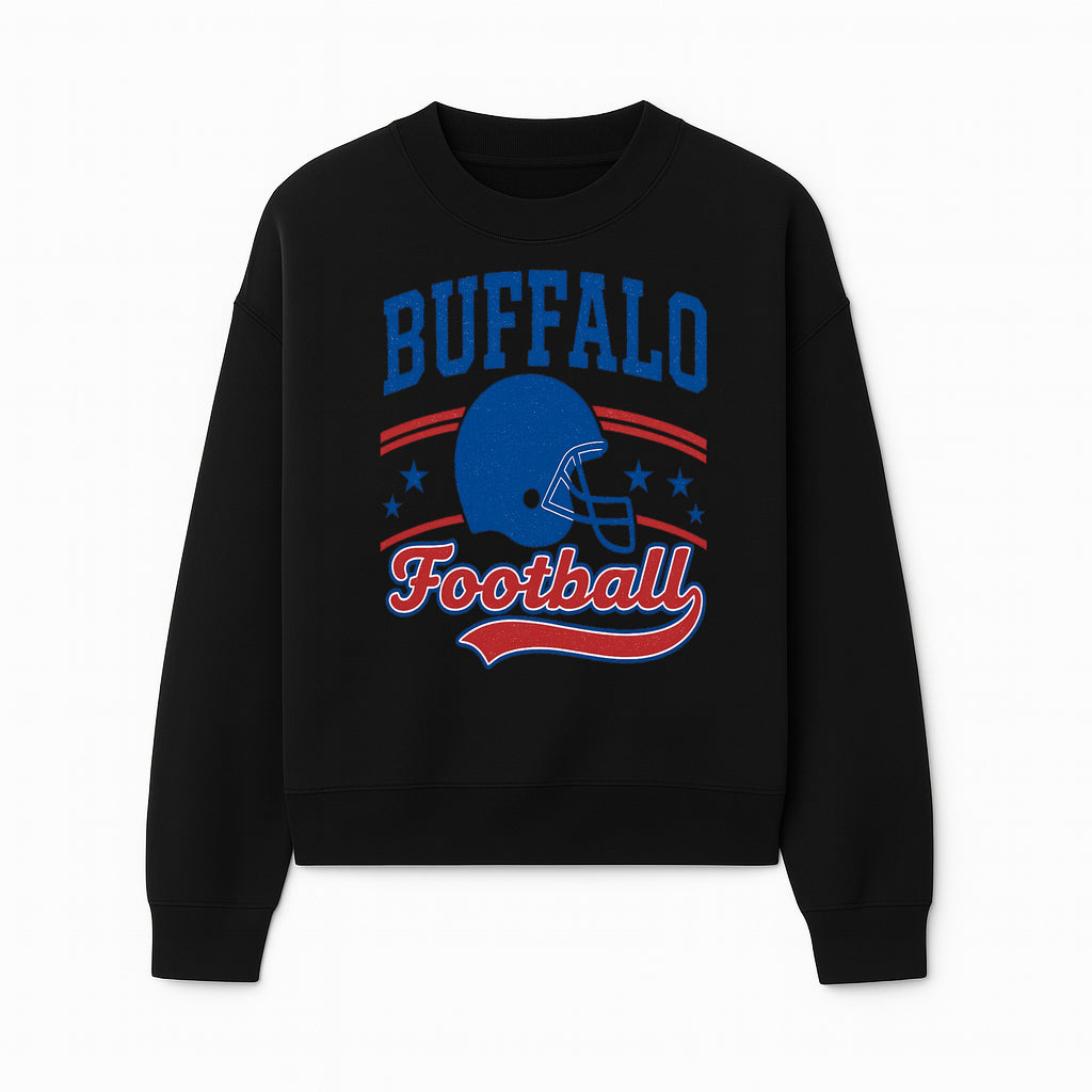 Buffalo Football Vintage Graphic T-Shirt | Football Helmet Design | Sports Apparel for Fans | Unisex Casual Wear - Sweatshirt 1758559974142.jpg