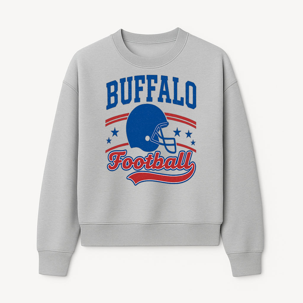Buffalo Football Vintage Graphic T-Shirt | Football Helmet Design | Sports Apparel for Fans | Unisex Casual Wear - Sweatshirt 1758559974536.jpg