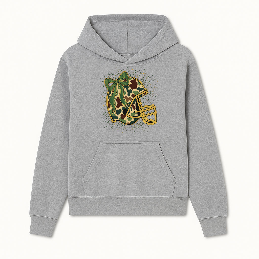 Camo Football Helmet with Bow Graphic Tee - Sports Apparel for Women, Cute Football Gift, Trendy Game Day Outfit - Hoodie 1758559974934.jpg