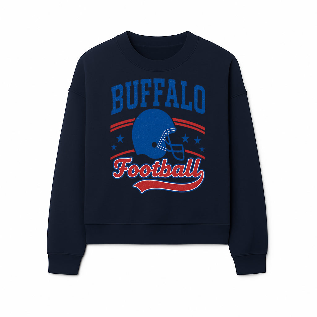 Buffalo Football Vintage Graphic T-Shirt | Football Helmet Design | Sports Apparel for Fans | Unisex Casual Wear - Sweatshirt 1758559975058.jpg