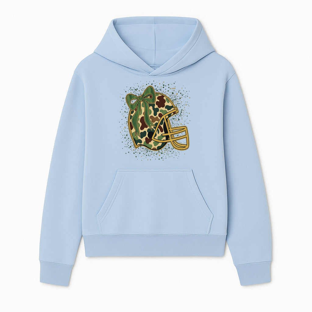 Camo Football Helmet with Bow Graphic Tee - Sports Apparel for Women, Cute Football Gift, Trendy Game Day Outfit - Hoodie 1758559975068.jpg