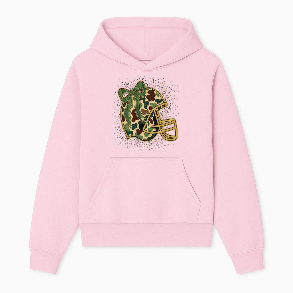 Camo Football Helmet with Bow Graphic Tee - Sports Apparel for Women, Cute Football Gift, Trendy Game Day Outfit - Hoodie 1758559975189.jpg