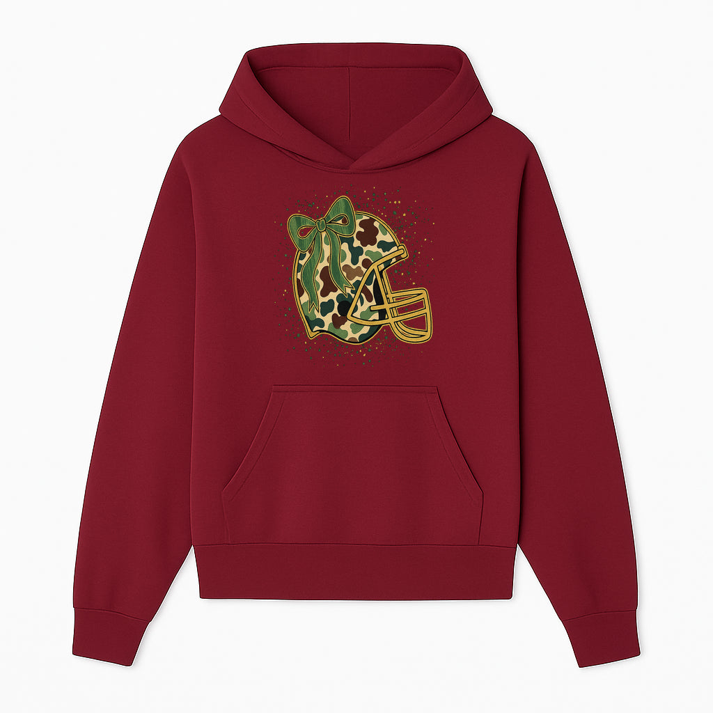 Camo Football Helmet with Bow Graphic Tee - Sports Apparel for Women, Cute Football Gift, Trendy Game Day Outfit - Hoodie 1758559975362.jpg