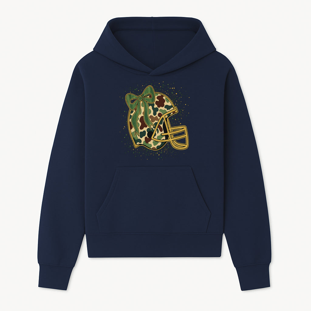 Camo Football Helmet with Bow Graphic Tee - Sports Apparel for Women, Cute Football Gift, Trendy Game Day Outfit - Hoodie 1758559975460.jpg