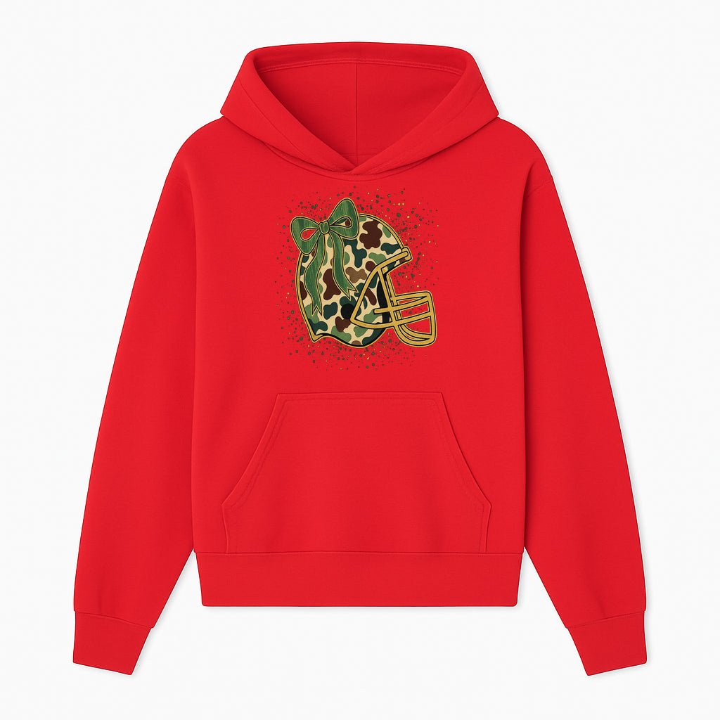 Camo Football Helmet with Bow Graphic Tee - Sports Apparel for Women, Cute Football Gift, Trendy Game Day Outfit - Hoodie 1758559975590.jpg