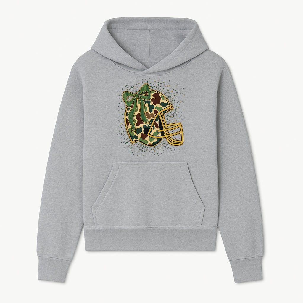 Camo Football Helmet with Bow Graphic Tee - Sports Apparel for Women, Cute Football Gift, Trendy Game Day Outfit - Hoodie 1758559975705.jpg