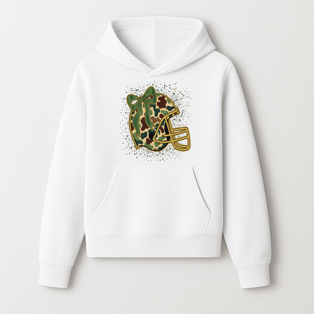 Camo Football Helmet with Bow Graphic Tee - Sports Apparel for Women, Cute Football Gift, Trendy Game Day Outfit - Hoodie 1758559975838.jpg