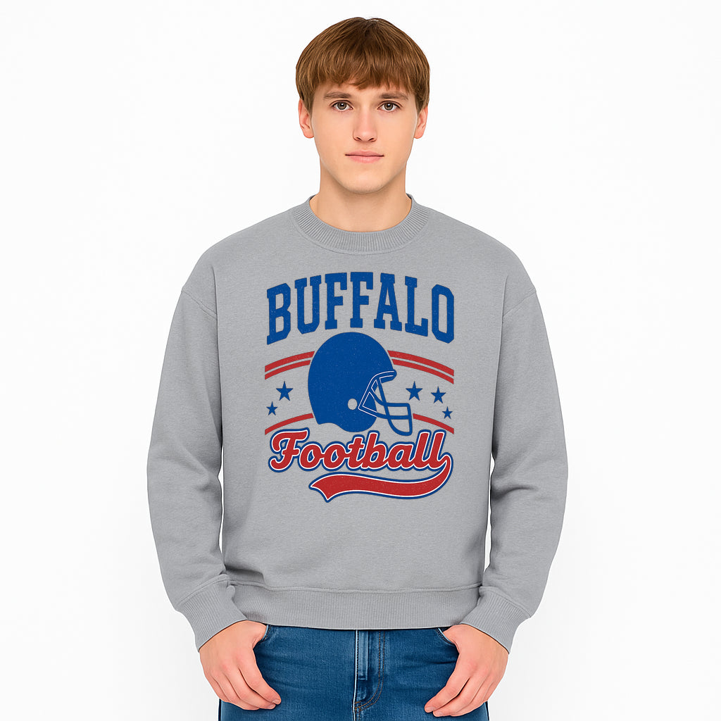 Buffalo Football Vintage Graphic T-Shirt | Football Helmet Design | Sports Apparel for Fans | Unisex Casual Wear - Sweatshirt 1758559976510.jpg