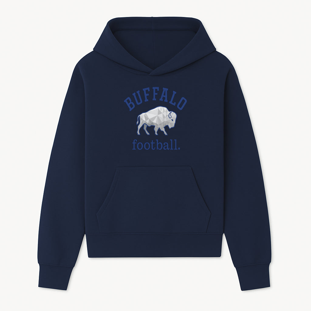 Buffalo Football Graphic T-Shirt, Geometric Bison Design, Sport Team Apparel, Casual Wear, Gift for Fans, Blue and White Themes - Hoodie 1758559976839.jpg