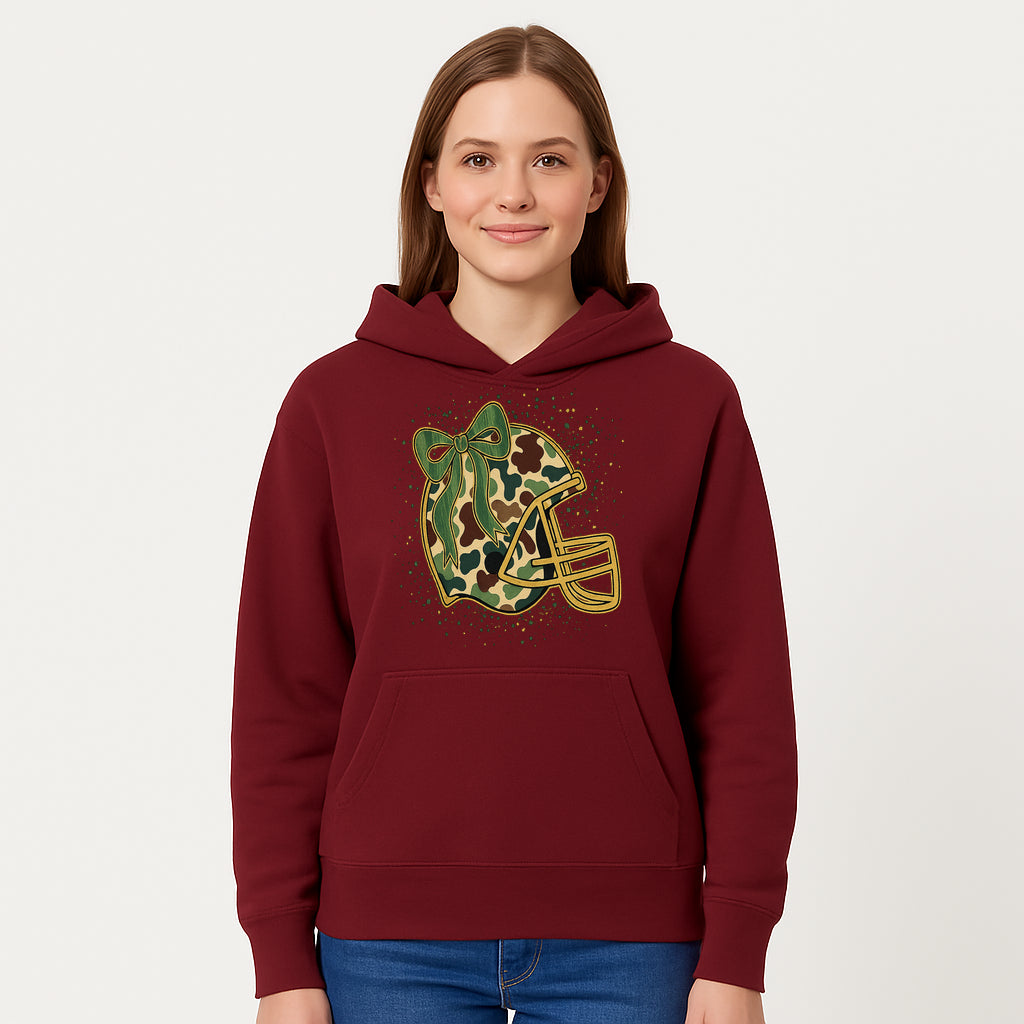 Camo Football Helmet with Bow Graphic Tee - Sports Apparel for Women, Cute Football Gift, Trendy Game Day Outfit - Hoodie 1758559977090.jpg