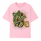 Camo Football Helmet with Bow Graphic Tee - Sports Apparel for Women, Cute Football Gift, Trendy Game Day Outfit - T-shirt 1758559978020.jpg