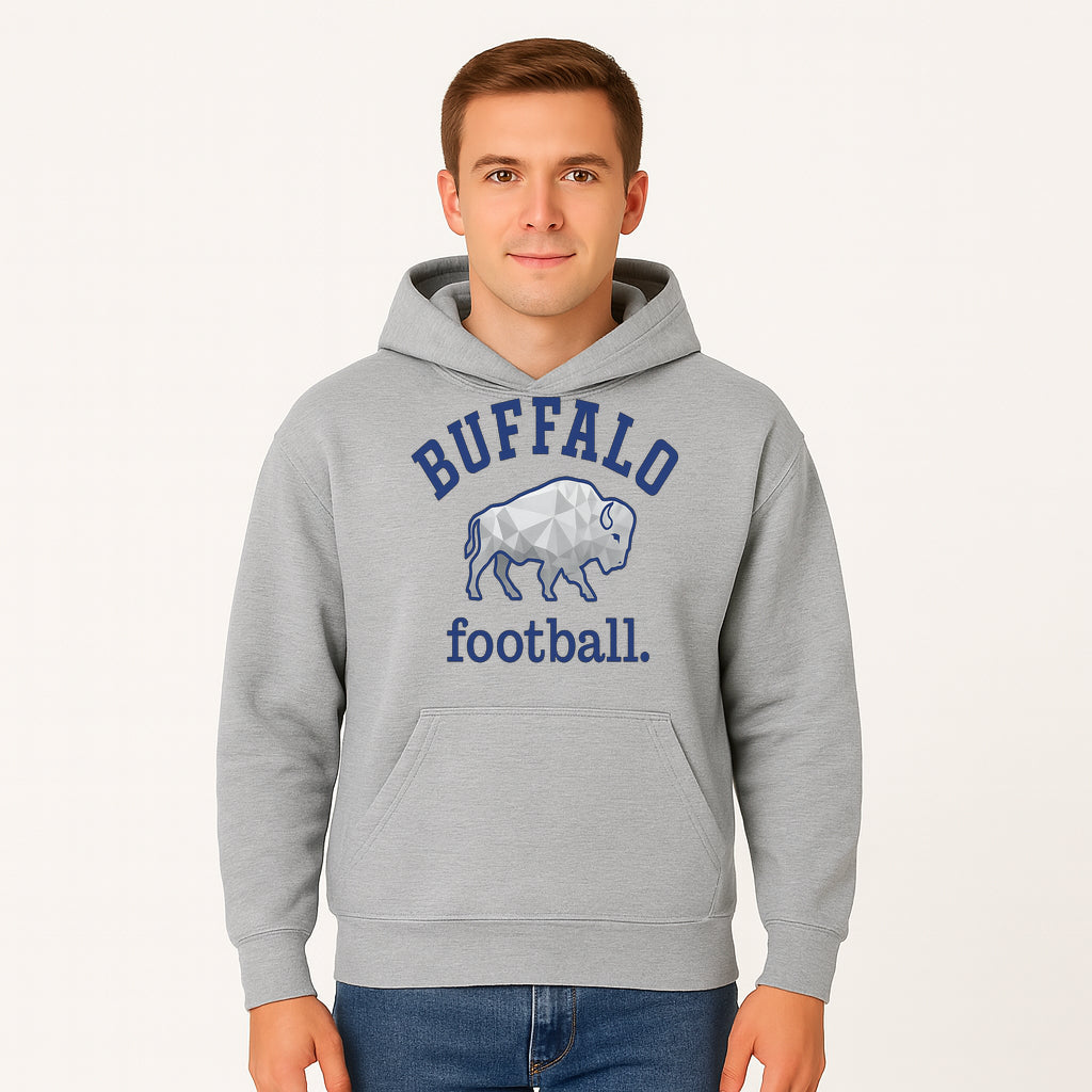 Buffalo Football Graphic T-Shirt, Geometric Bison Design, Sport Team Apparel, Casual Wear, Gift for Fans, Blue and White Themes - Hoodie 1758559978413.jpg