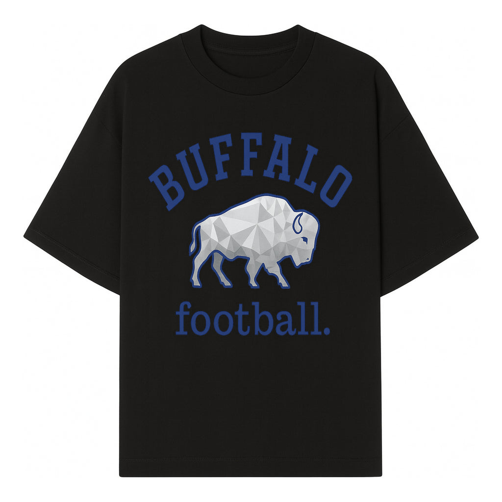 Buffalo Football Graphic T-Shirt, Geometric Bison Design, Sport Team Apparel, Casual Wear, Gift for Fans, Blue and White Themes - T-shirt 1758559978871.jpg