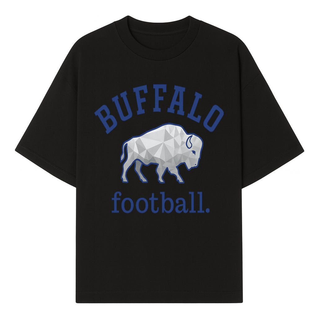 Buffalo Football Graphic T-Shirt, Geometric Bison Design, Sport Team Apparel, Casual Wear, Gift for Fans, Blue and White Themes - T-shirt 1758559978871.jpg