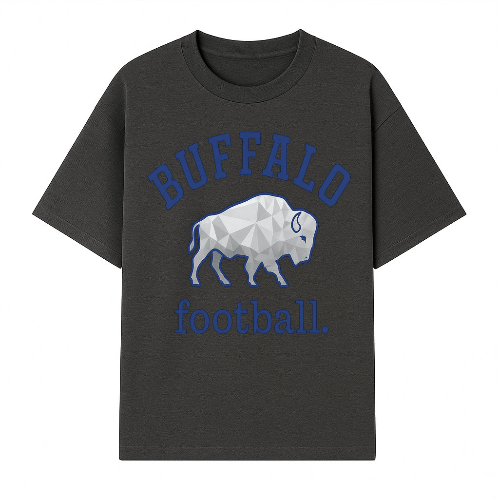 Buffalo Football Graphic T-Shirt, Geometric Bison Design, Sport Team Apparel, Casual Wear, Gift for Fans, Blue and White Themes - T-shirt 1758559979020.jpg