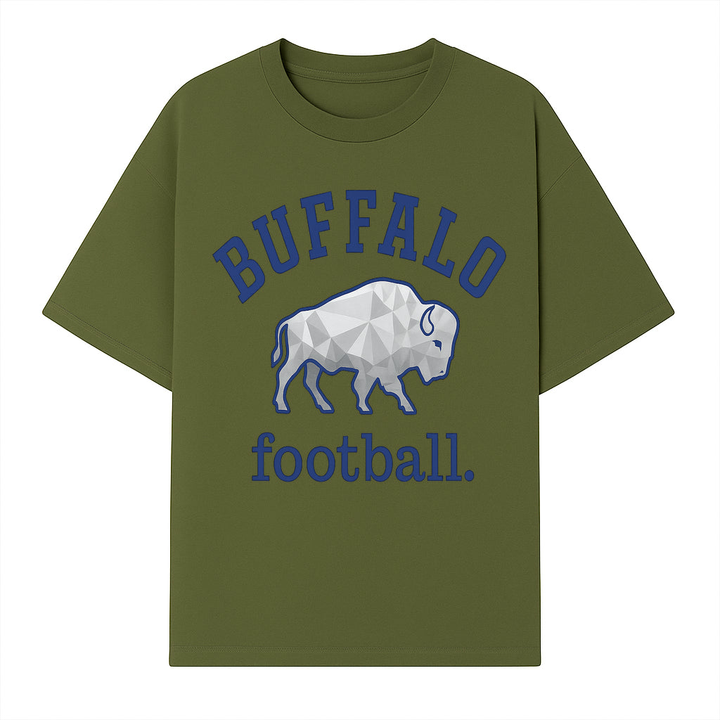 Buffalo Football Graphic T-Shirt, Geometric Bison Design, Sport Team Apparel, Casual Wear, Gift for Fans, Blue and White Themes - T-shirt 1758559979149.jpg