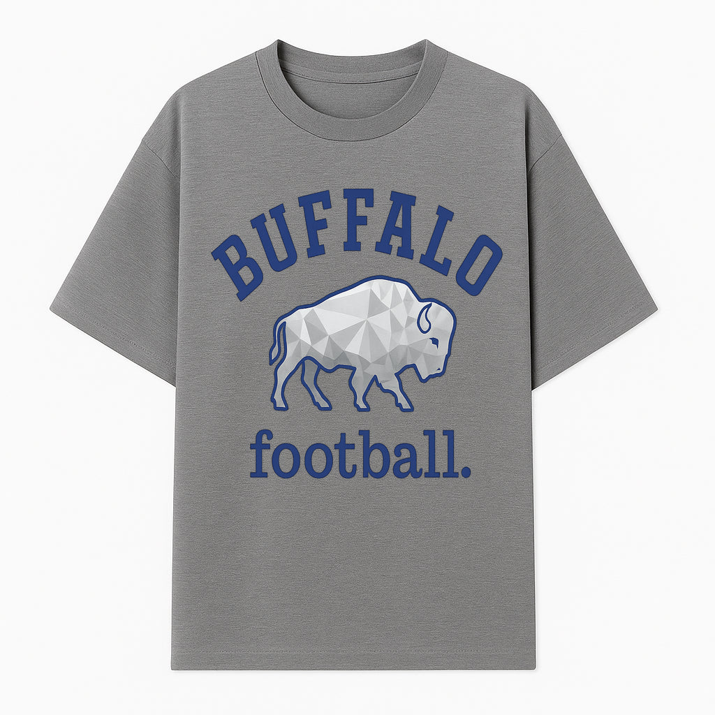 Buffalo Football Graphic T-Shirt, Geometric Bison Design, Sport Team Apparel, Casual Wear, Gift for Fans, Blue and White Themes - T-shirt 1758559979284.jpg