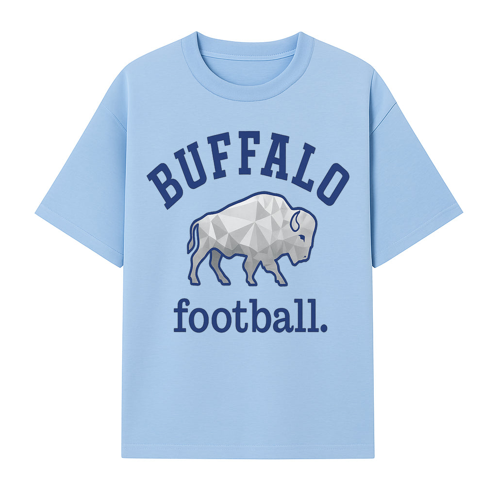 Buffalo Football Graphic T-Shirt, Geometric Bison Design, Sport Team Apparel, Casual Wear, Gift for Fans, Blue and White Themes - T-shirt 1758559979431.jpg