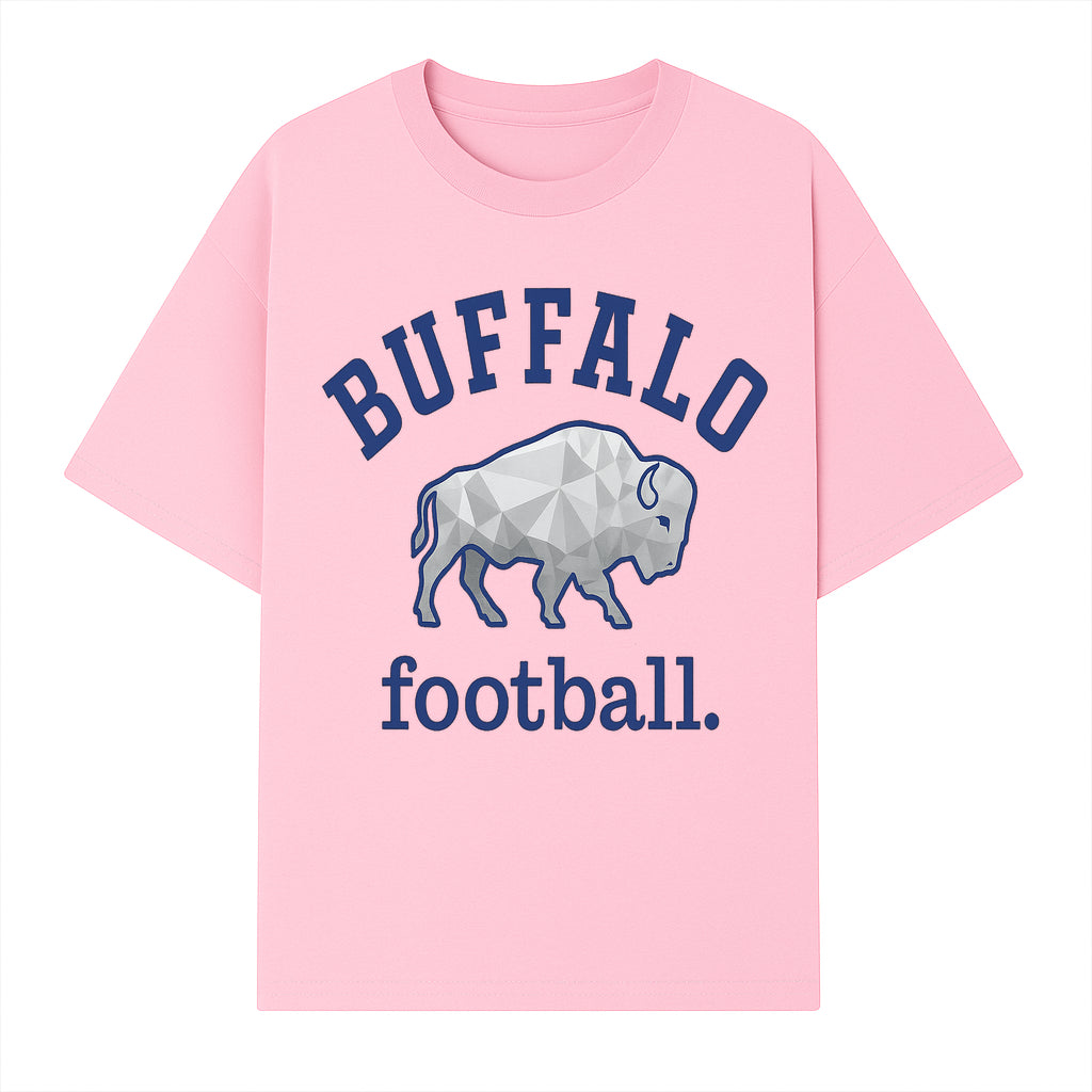Buffalo Football Graphic T-Shirt, Geometric Bison Design, Sport Team Apparel, Casual Wear, Gift for Fans, Blue and White Themes - T-shirt 1758559979555.jpg
