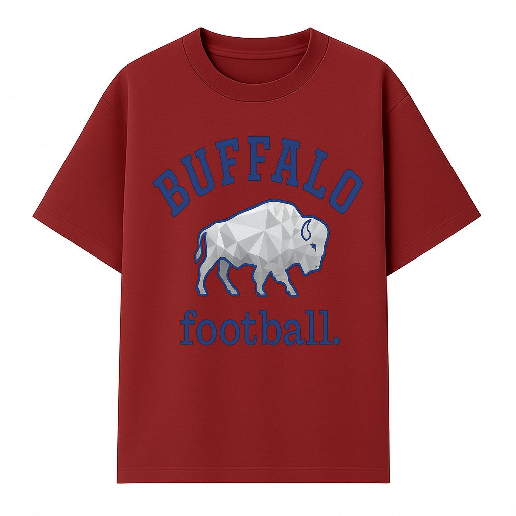 Buffalo Football Graphic T-Shirt, Geometric Bison Design, Sport Team Apparel, Casual Wear, Gift for Fans, Blue and White Themes - T-shirt 1758559979741.jpg