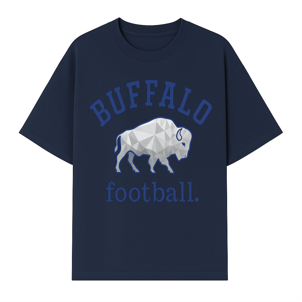 Buffalo Football Graphic T-Shirt, Geometric Bison Design, Sport Team Apparel, Casual Wear, Gift for Fans, Blue and White Themes - T-shirt 1758559979886.jpg