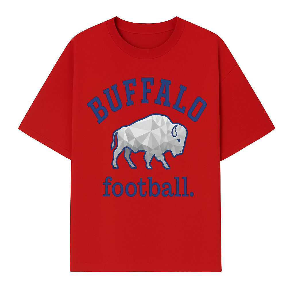 Buffalo Football Graphic T-Shirt, Geometric Bison Design, Sport Team Apparel, Casual Wear, Gift for Fans, Blue and White Themes - T-shirt 1758559980025.jpg