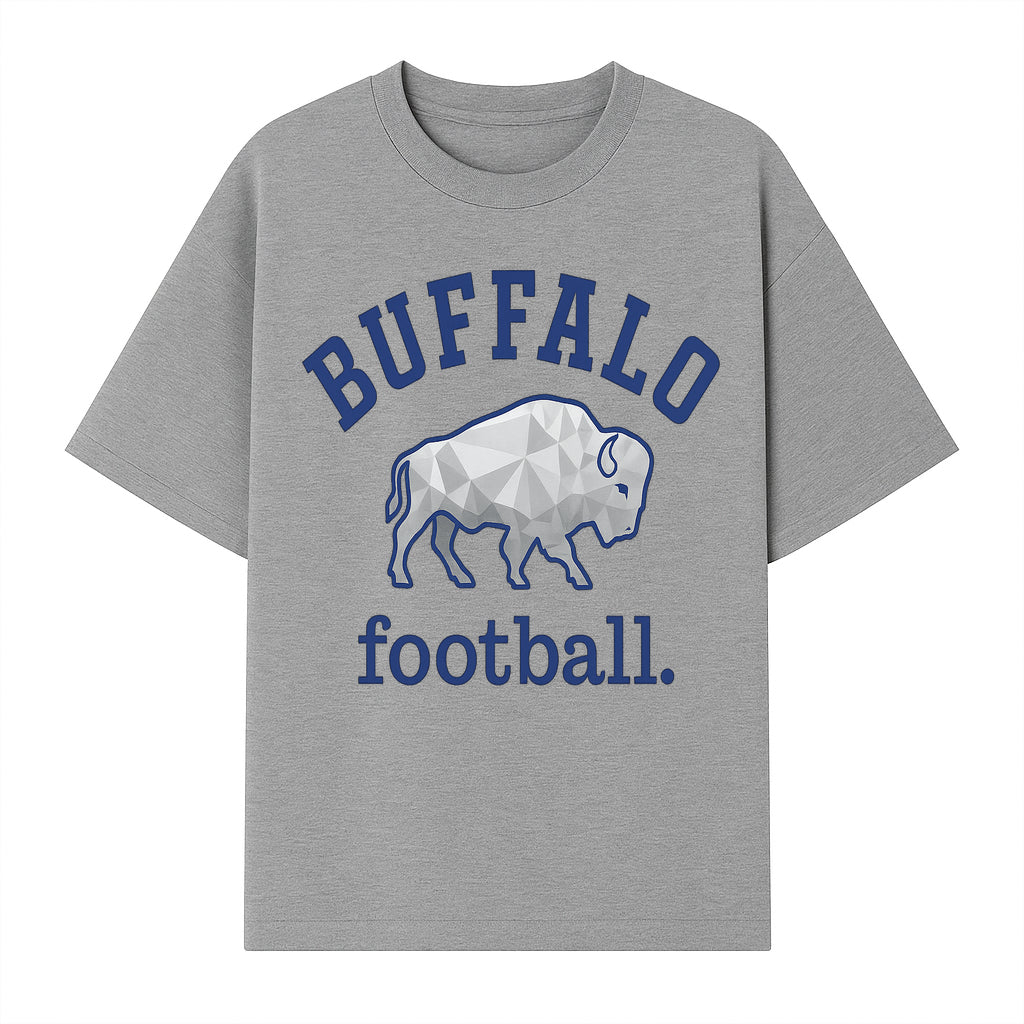 Buffalo Football Graphic T-Shirt, Geometric Bison Design, Sport Team Apparel, Casual Wear, Gift for Fans, Blue and White Themes - T-shirt 1758559980176.jpg