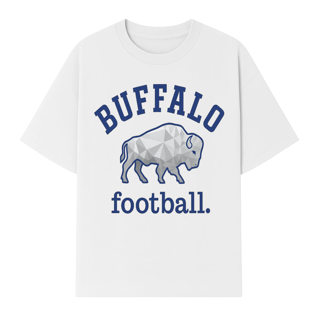 Buffalo Football Graphic T-Shirt, Geometric Bison Design, Sport Team Apparel, Casual Wear, Gift for Fans, Blue and White Themes - T-shirt 1758559980310.jpg