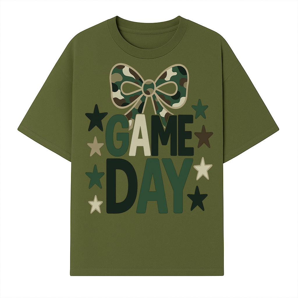 Camo Game Day Decor with Bow and Stars, Perfect for Sports Events, Team Spirit, and Home Decoration - T-shirt 1758559980338.jpg