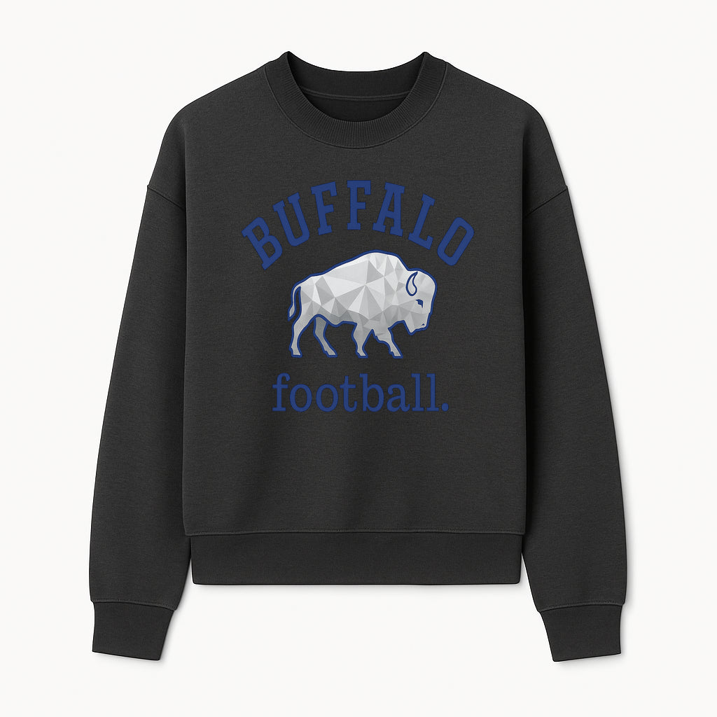 Buffalo Football Graphic T-Shirt, Geometric Bison Design, Sport Team Apparel, Casual Wear, Gift for Fans, Blue and White Themes - Sweatshirt 1758559982015.jpg
