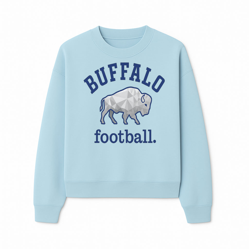Buffalo Football Graphic T-Shirt, Geometric Bison Design, Sport Team Apparel, Casual Wear, Gift for Fans, Blue and White Themes - Sweatshirt 1758559982393.jpg