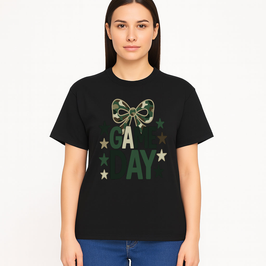 Camo Game Day Decor with Bow and Stars, Perfect for Sports Events, Team Spirit, and Home Decoration - T-shirt 1758559982648.jpg