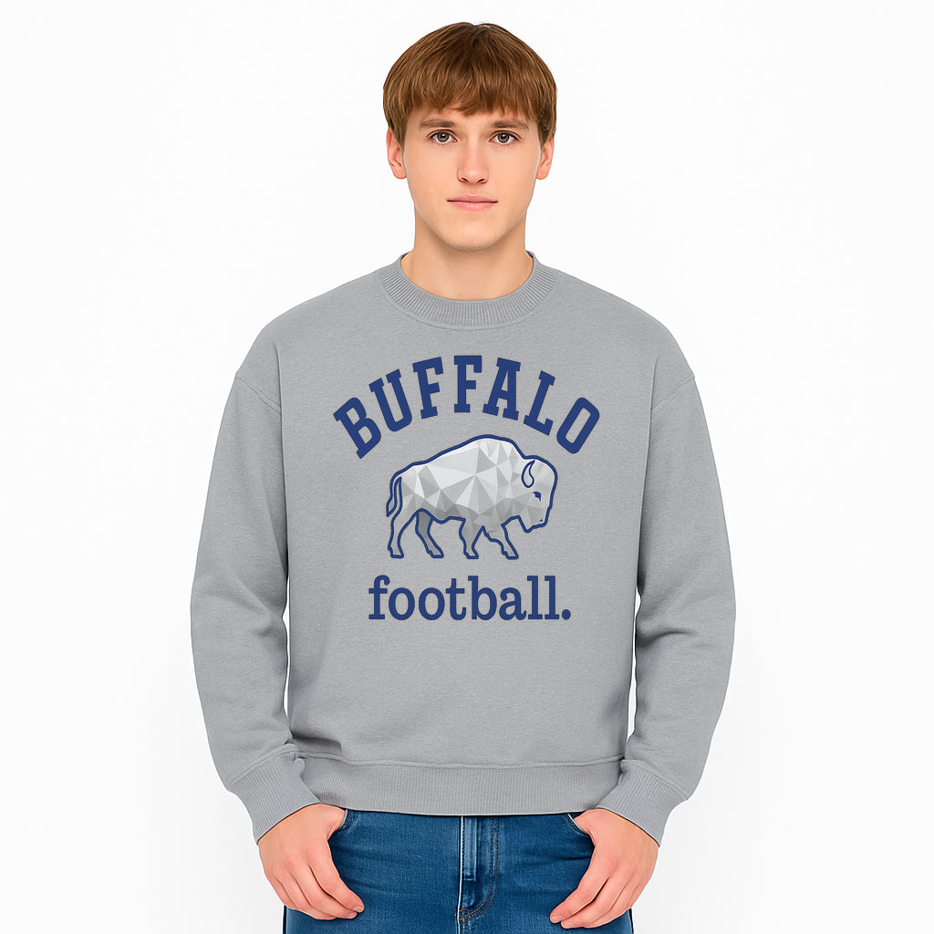 Buffalo Football Graphic T-Shirt, Geometric Bison Design, Sport Team Apparel, Casual Wear, Gift for Fans, Blue and White Themes - Sweatshirt 1758559984387.jpg