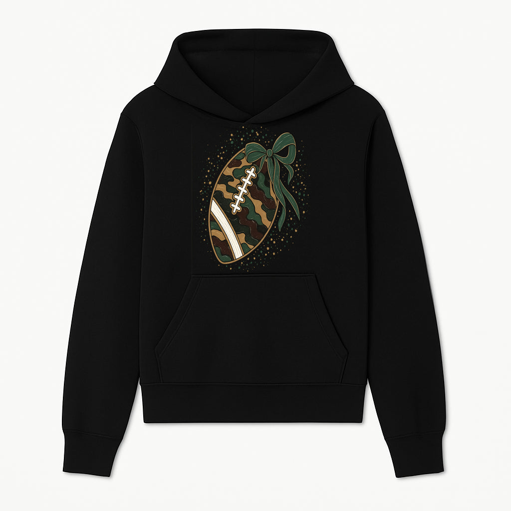 Camouflage Football with Bow Wrap - Fun Sports Decor, Rustic Wall Art, Perfect for Game Day, Gift for Football Lovers - Hoodie 1758559986050.jpg
