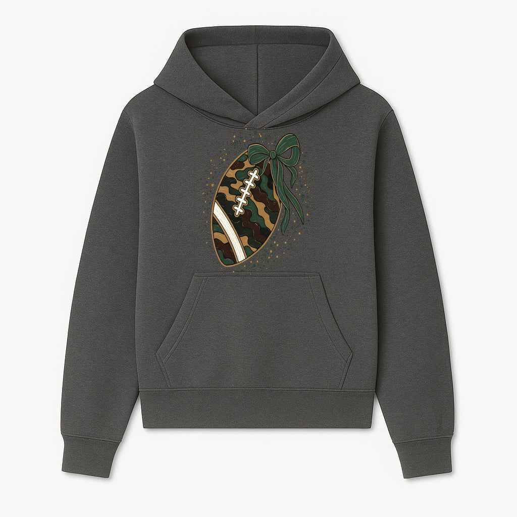 Camouflage Football with Bow Wrap - Fun Sports Decor, Rustic Wall Art, Perfect for Game Day, Gift for Football Lovers - Hoodie 1758559986192.jpg