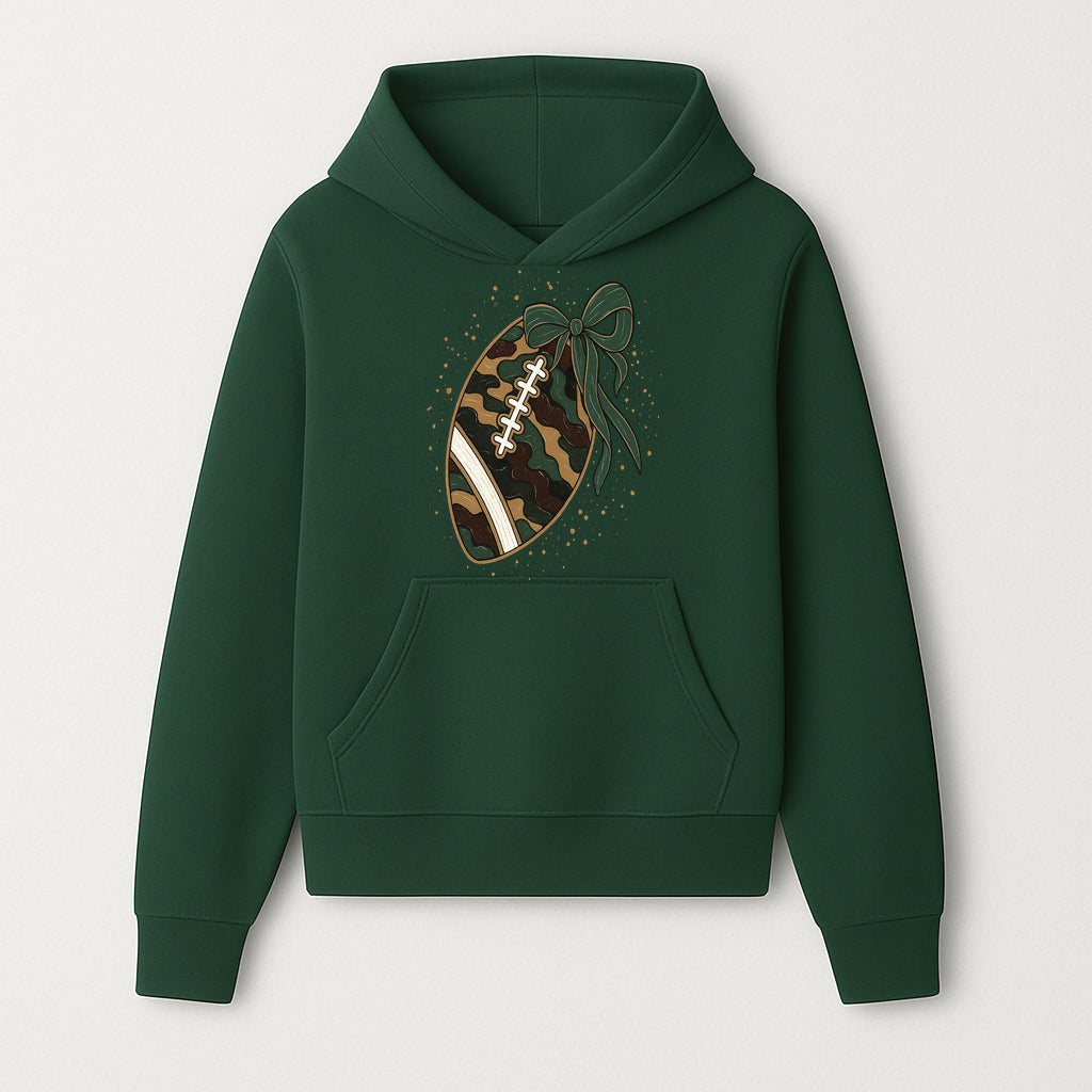 Camouflage Football with Bow Wrap - Fun Sports Decor, Rustic Wall Art, Perfect for Game Day, Gift for Football Lovers - Hoodie 1758559986344.jpg