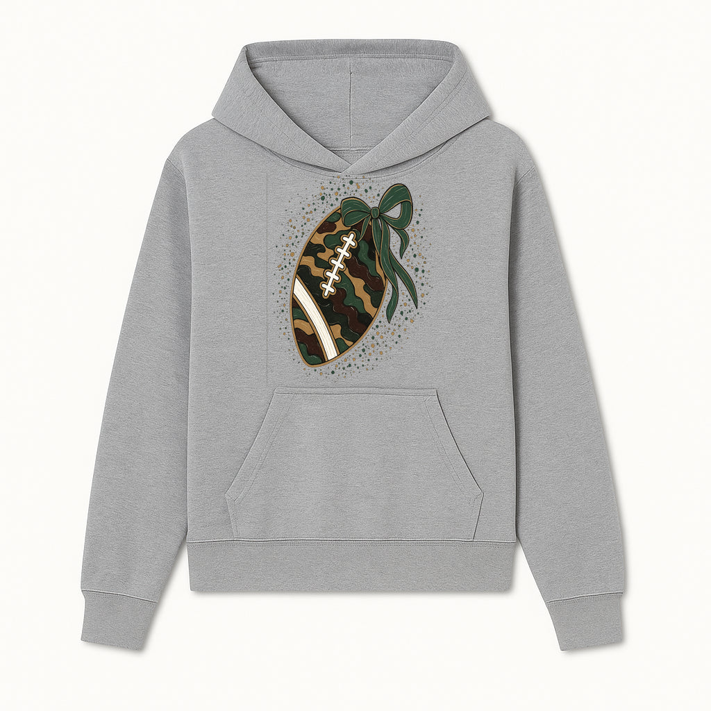 Camouflage Football with Bow Wrap - Fun Sports Decor, Rustic Wall Art, Perfect for Game Day, Gift for Football Lovers - Hoodie 1758559986468.jpg