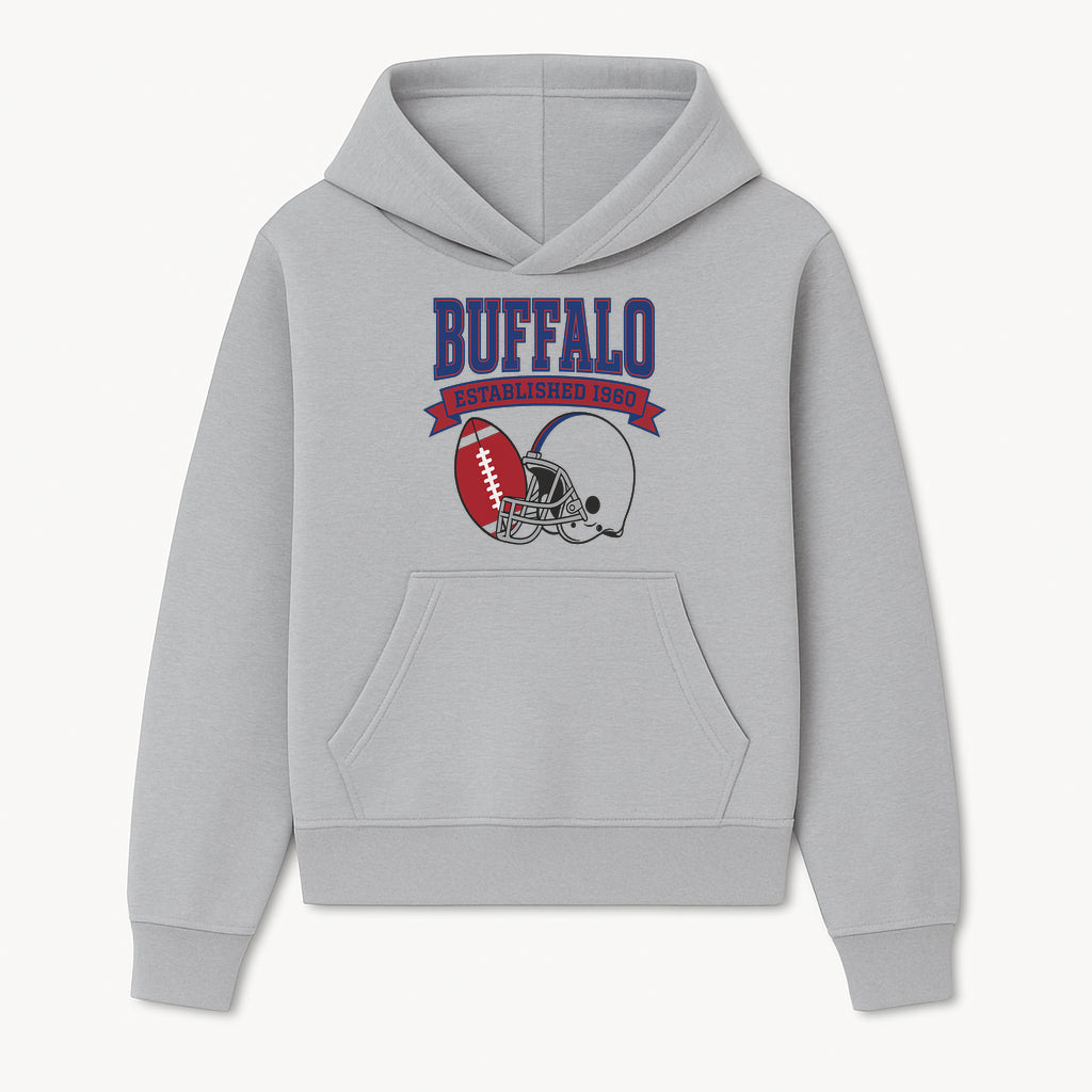 Buffalo Football Established 1960 Vintage Graphic Tee, Football Helmet & Ball Design, Sports Fan Apparel, Game Day Outfit - Hoodie 1758559986655.jpg