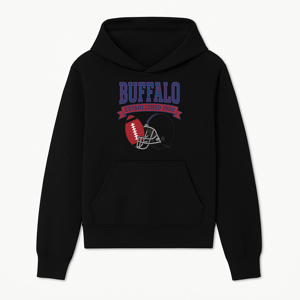Buffalo Football Established 1960 Vintage Graphic Tee, Football Helmet & Ball Design, Sports Fan Apparel, Game Day Outfit - Hoodie 1758559986786.jpg