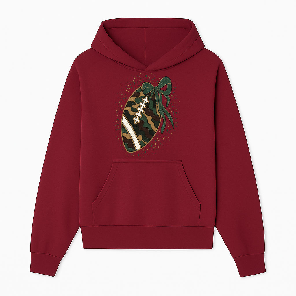 Camouflage Football with Bow Wrap - Fun Sports Decor, Rustic Wall Art, Perfect for Game Day, Gift for Football Lovers - Hoodie 1758559986852.jpg