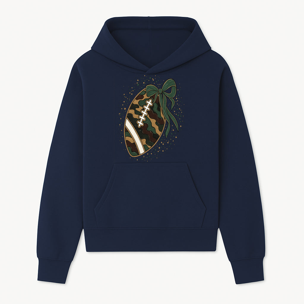 Camouflage Football with Bow Wrap - Fun Sports Decor, Rustic Wall Art, Perfect for Game Day, Gift for Football Lovers - Hoodie 1758559986995.jpg