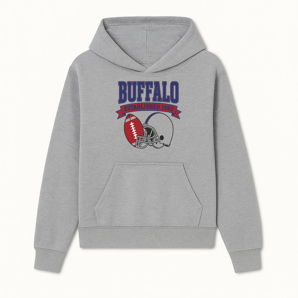 Buffalo Football Established 1960 Vintage Graphic Tee, Football Helmet & Ball Design, Sports Fan Apparel, Game Day Outfit - Hoodie 1758559987182.jpg