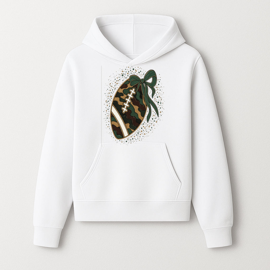 Camouflage Football with Bow Wrap - Fun Sports Decor, Rustic Wall Art, Perfect for Game Day, Gift for Football Lovers - Hoodie 1758559987404.jpg