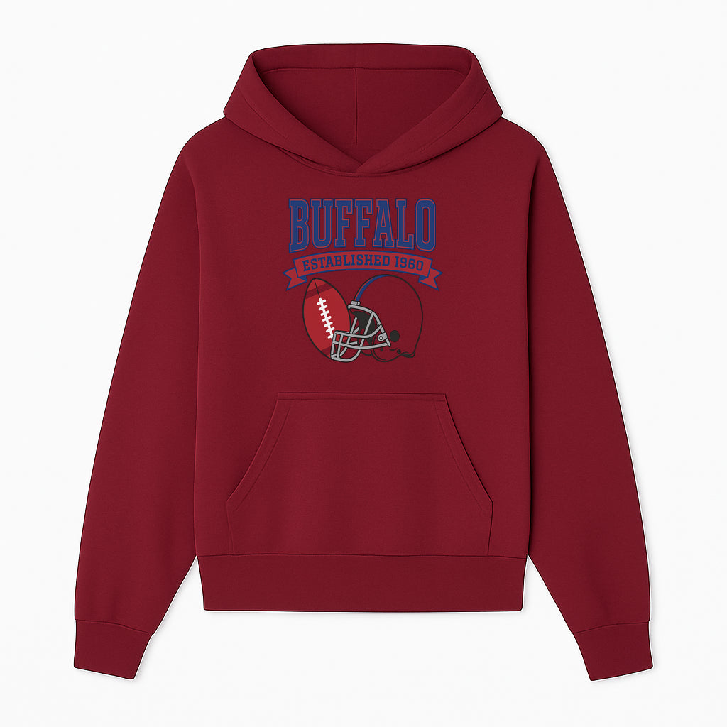 Buffalo Football Established 1960 Vintage Graphic Tee, Football Helmet & Ball Design, Sports Fan Apparel, Game Day Outfit - Hoodie 1758559987663.jpg