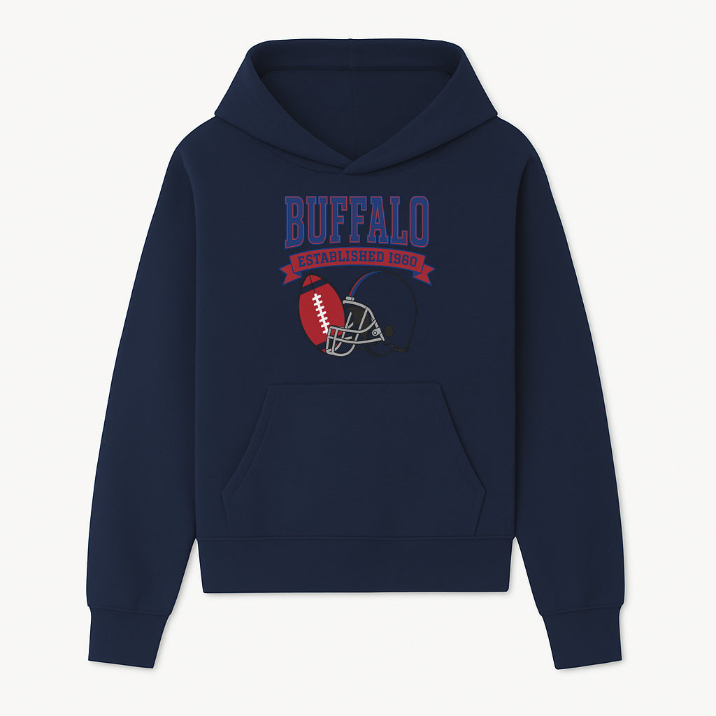 Buffalo Football Established 1960 Vintage Graphic Tee, Football Helmet & Ball Design, Sports Fan Apparel, Game Day Outfit - Hoodie 1758559987784.jpg