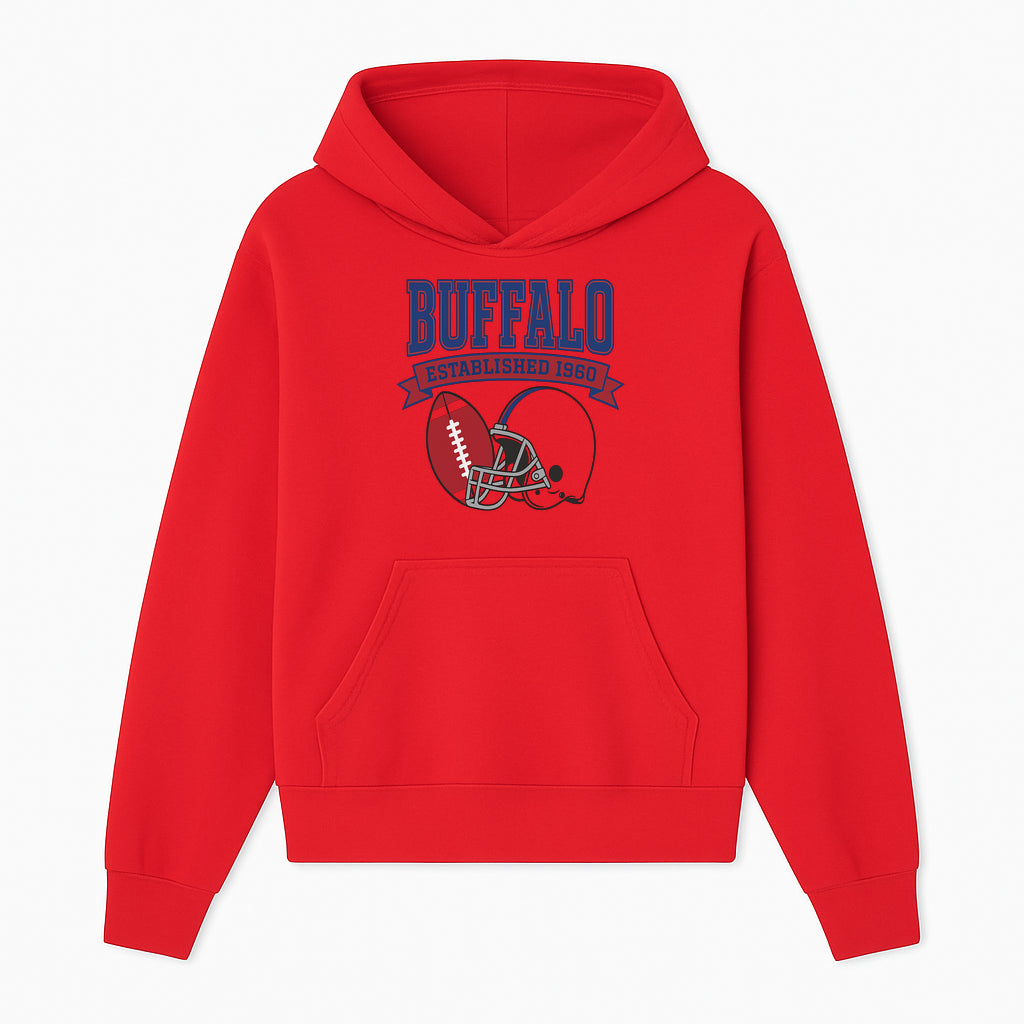 Buffalo Football Established 1960 Vintage Graphic Tee, Football Helmet & Ball Design, Sports Fan Apparel, Game Day Outfit - Hoodie 1758559987937.jpg