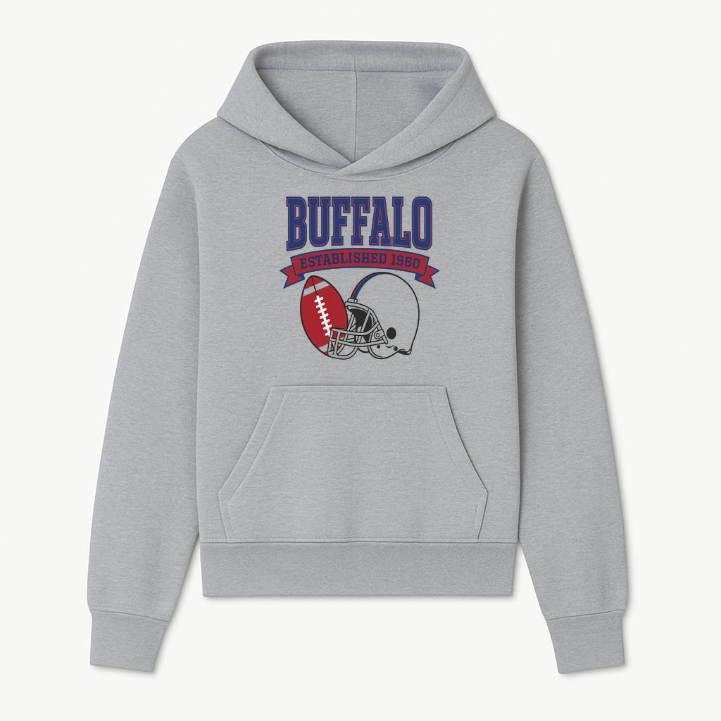 Buffalo Football Established 1960 Vintage Graphic Tee, Football Helmet & Ball Design, Sports Fan Apparel, Game Day Outfit - Hoodie 1758559988053.jpg