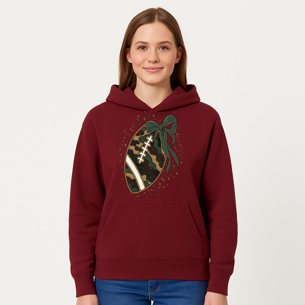 Camouflage Football with Bow Wrap - Fun Sports Decor, Rustic Wall Art, Perfect for Game Day, Gift for Football Lovers - Hoodie 1758559988707.jpg